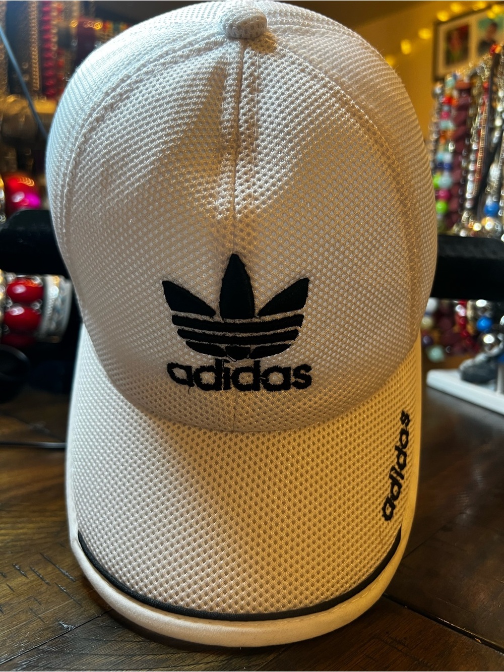 Adidas White Mesh Trefoil Baseball Cap with Black Logo